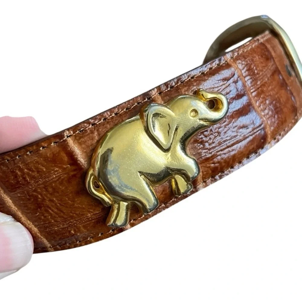 Vintage Brown Croc Embossed Leather Ladies Belt Size Large 80’s 90’s eclectic